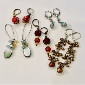 5 pair lot nice quality lever back genuine Pearl dangle rhinestone crystal